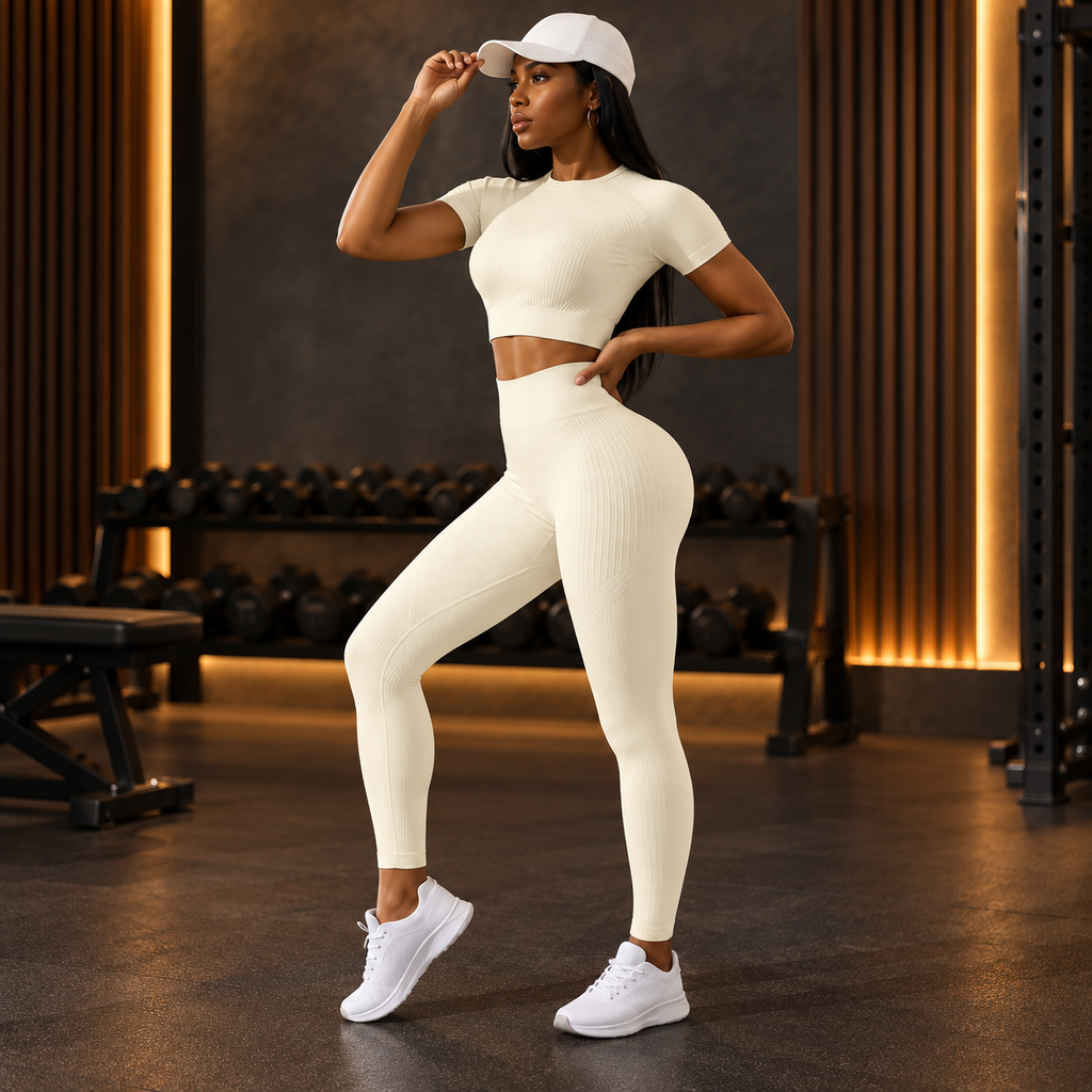 Women’s Short-Sleeve Crop Top & Leggings Yoga Set