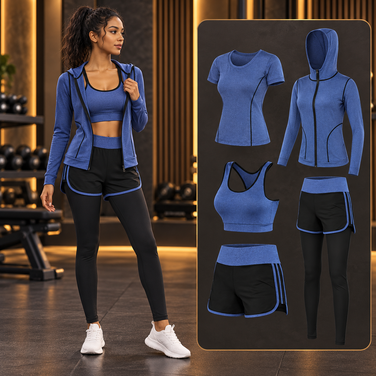Women’s Blue & Black Multi-Piece Workout Set