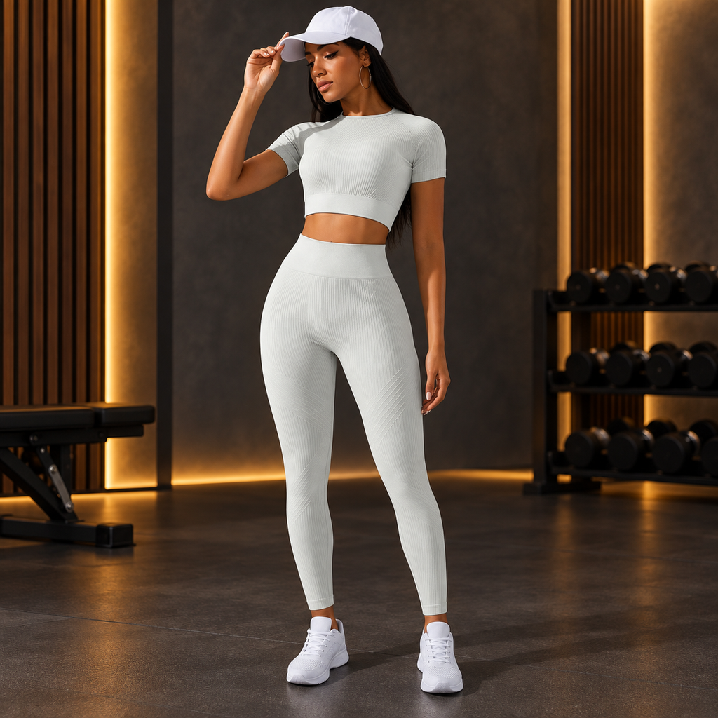 Women’s Short-Sleeve Crop Top & Leggings Yoga Set